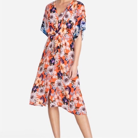 Johnny Was Jade Deepika Tie Front Midi Floral Silky Orange Dress - Picture 8 of 12